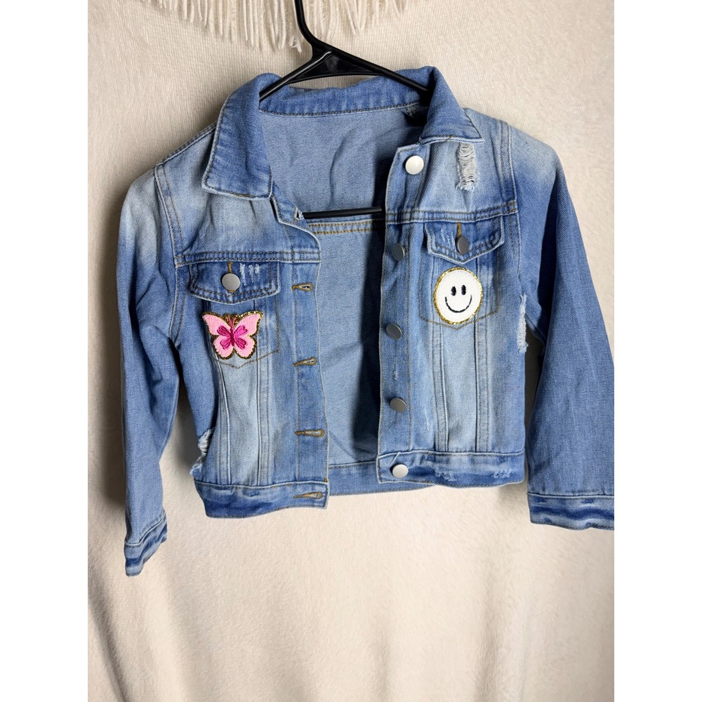 Harper Custom Patch Denim Jacket Kids Light Wash Distressed Blue Size 7/8Y